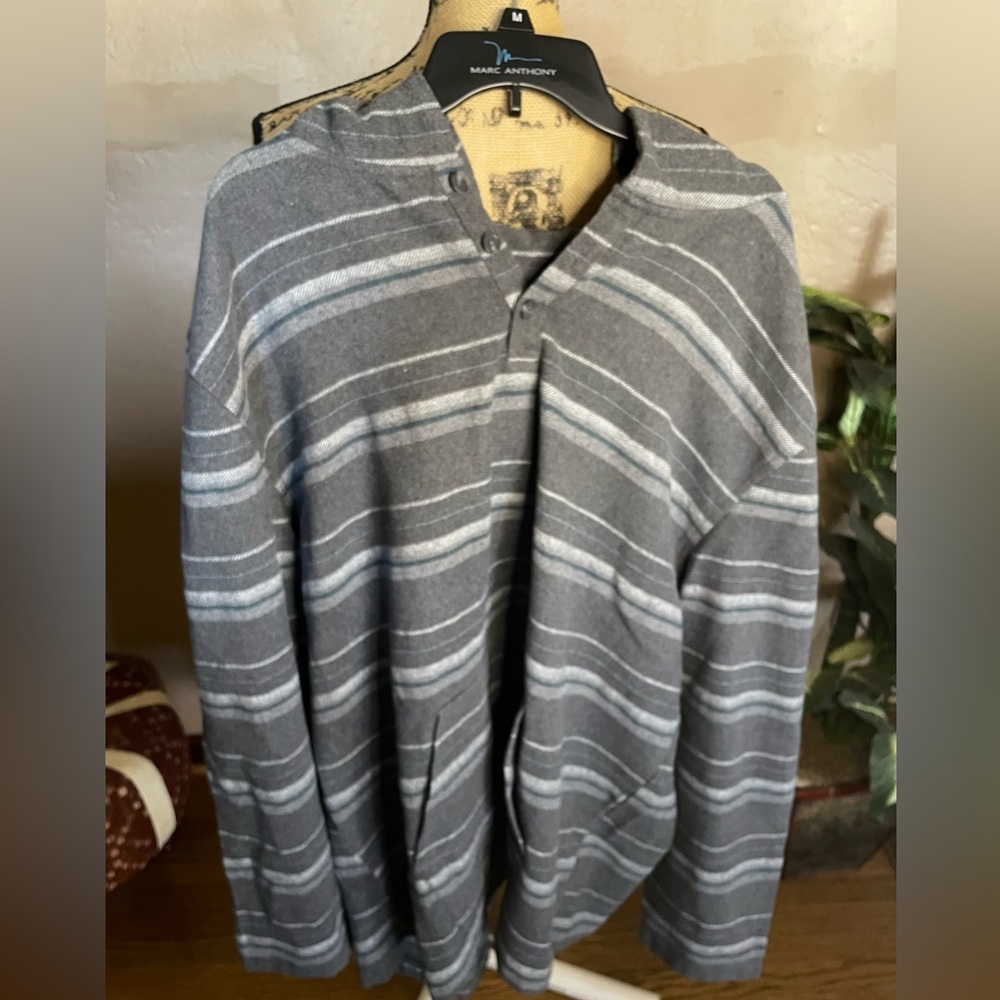Hang Ten Men's Gray Horizon  Striped pullover flannel Sz 3X button down neck